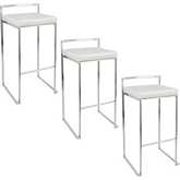 Fuji 30" Stackable Bar Stool in Stainless Steel & White Leatherette (Set of 3)